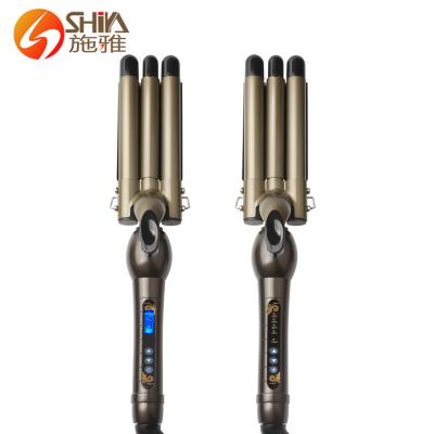 China 110V-240V Hair Salon Triple Barrel 3 Barrel Hair Triple Hair Curler Hesitate Curling Iron Iron Deep Hair Curler for sale