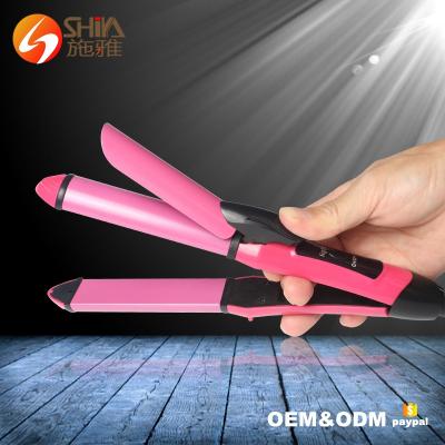 China Cheap Price Ceramic Mini Pink Tourmaline 2 in 1 Hair Straightener and Curler SY-8815 for sale