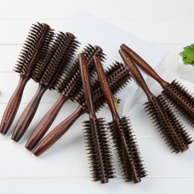 China Custom Wave Wood Hair Salon Carbon Brushes Logo Salon Nylon Natural Bristle Nylon Curly Dresssing Round Hair Brush for sale