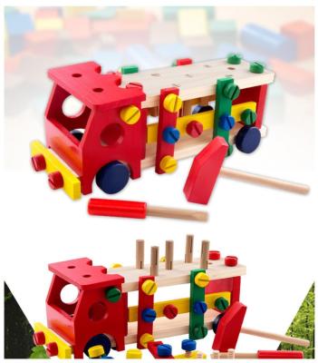 China Hot Selling Wooden+Water-based Educational Wooden Toyss Wooden+Water-based Paint Assemble Screw Knocking Car Toy Wooden Toys for sale