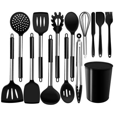 China Viable Hot Sale 15 Pieces Kitchen Cooking Tools Stainless Steel Handle Silicone Kitchen Utensils Set Kitchen Cookware Set for sale