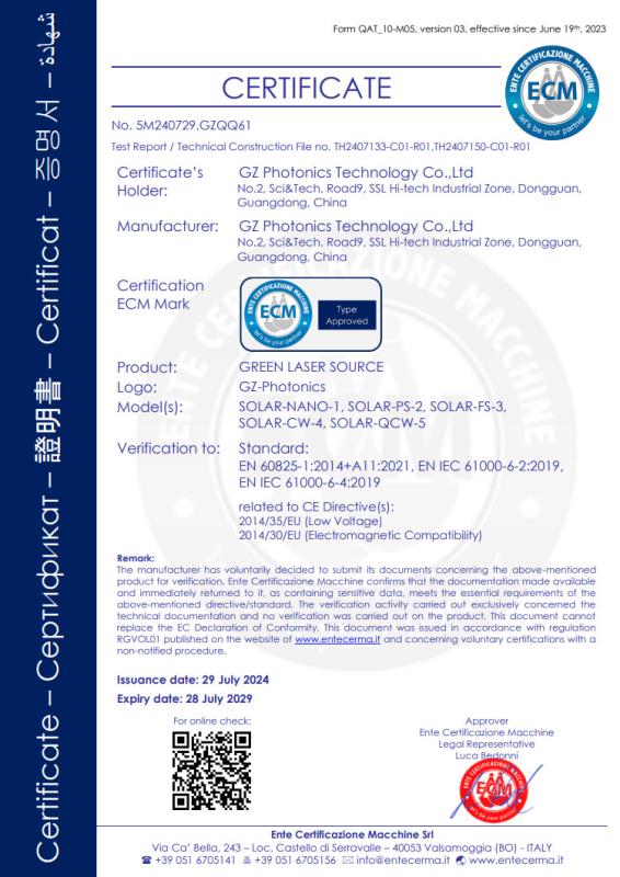 CERTIFICATE - GZ Photonics Technology Co. , Ltd