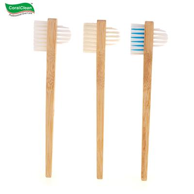 China Wholesale 100% Eco-friendly Natural Side Bamboo Denture Double Brush False Teeth Cleaning for sale