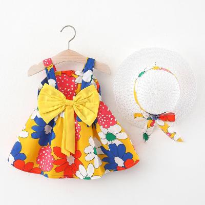 China Beautiful Breathable Flowers Print Baby Dress With Hat Summer Fashion Princess Birthday Party Dress New Children Infant Clothing for sale