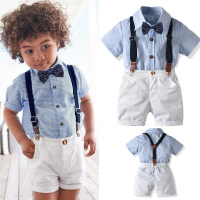 China Summer Kids Clothes Set Baby Boy Casual Gentleman Tops T-shirt Suspenders Strap Shorts Outfits Boys Kids Striped Clothes 2020 for sale