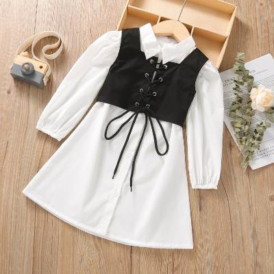 China Vintage Baby Toddler Kids Baby White Loose Dress Long Sleeve Puff Sleeve A Line Shirt Dress Tops Outfits for sale