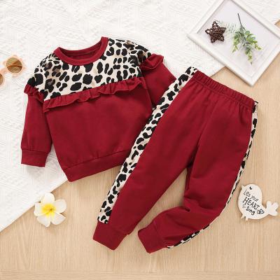 China Kids Baby Casual Fall Clothes Leopard Stripes Long Sleeve T-shirt + Leopard Pants Outfits Set 2Pcs for sale