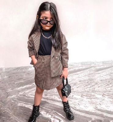 China Vintage Drop Kids Girl Clothes Fashion Set Girls Outfit Girls Skirts 2pcs Formal Plaid Kids Suit for sale