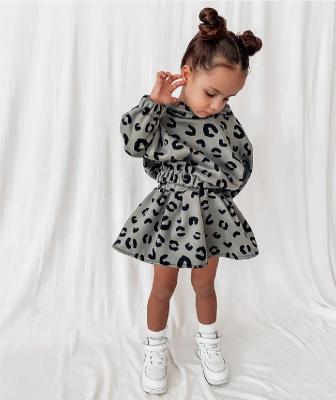 China Vintage Autumn Kids Toddler Girls 2Pcs Fall Teams Casual Long Sleeve Leopard Print Hoodie And Skirt Clothes Set for sale