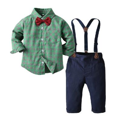 China Baby Boy Clothes Set Kids Casual Plaid Bow Tie Autumn Long Sleeve Shirt Pants Suits Baby Gents Party Formal Suit for sale