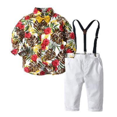 China Others Boys Sportswear Cotton Shirt+Suspender Pants 2Pcs Floral Outfits Kids Vacation Wear Clothing for sale