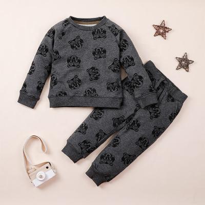 China 2022 Kid Boys Cotton Casual Clothes Set Boys Printed Bear Cartoon Tops 2pcs Gaiters Outfit for sale