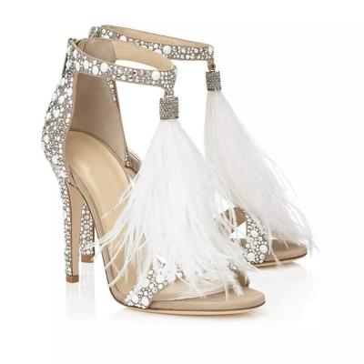 China CUSHIONING horizon OEM newcomers fashion decoration with feather tassels and diamonds ladies wedding bridal woman shoes for sale