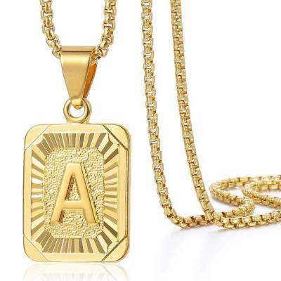 China 22 Inches High Quality Stainless Steel Yellow Gold Chain Box Horizon A-Z Letter Pendant Necklace Initial Mens Womens Uppercase Plated for sale