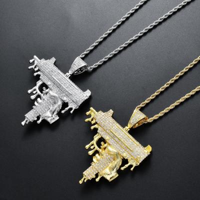 China High Quality Horizon Hip Hop Hot Selling Copper Fit UZI Hand Gun Pendant Full Zircon Men's Necklaces Jewelry for sale