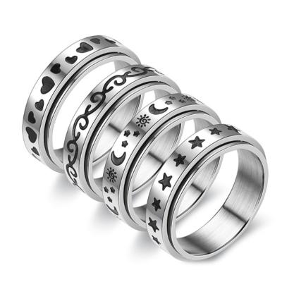 China Brand New FASHIONABLE Horizon Heart Ring Stainless Steel Star Rotation Rings Moon Stainless Steel Ring for sale