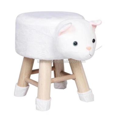 China Animal Shape Multi-scene Use Stool Fabric Fluffy Footstool Pouf Stool Solid Wood Upholstered Stool for sale