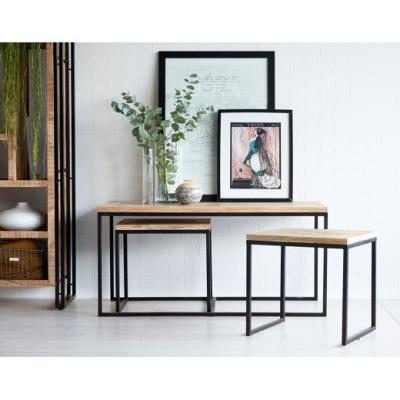 China Industrial Style Coffee Table Side Table Solid Wood Solid Wood Top Console Table With Black Powder Coated Frame Legs for sale