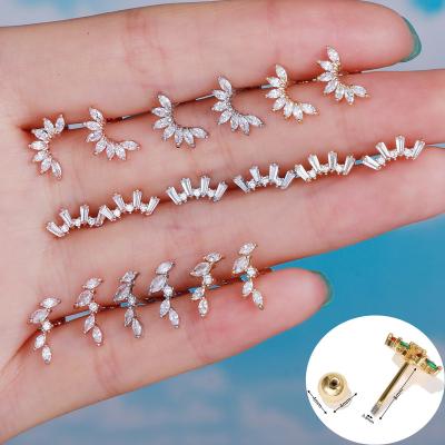 China Office/Quarry 18K Gold Plated Brass Zircon Flower Ear Wheat Screw Flat Back Ear Piercing Earring For Gril for sale