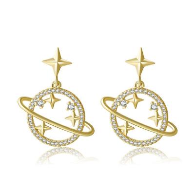 China Creative Office/Career Planet Earrings 18K Gold Preserving Jewelry Micro Inlaid Cosmic Saturn Planet Drop Earrings For Women for sale