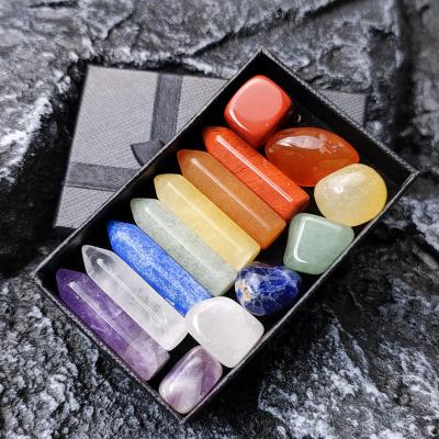 China Pleochroic / Pleochroism 7 Chakra Hexagonal Column Set Stone Aventurine Jade Energy Yoga Meditation Natural Amethyst Lapis Lazuli Jewelry Ornaments Gift for sale