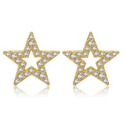 China 18k Luxury Romantic Shiny Gold Zircon Stud Earrings For Women Five-pointed Star Zircon Cavity Peach Heart Love Earring for sale