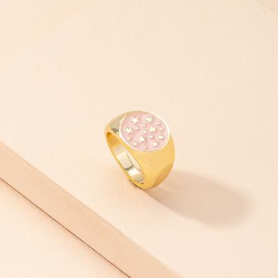 China New Women's Ring Retro Simple Gold Plated Metal TRENDY Pink Star Metal Drip Oil Rings For Girl Fashion Jewelry Gifts for sale