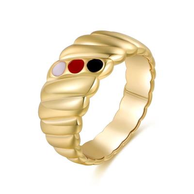 China Office/Career Real Minimalist 18K Gold Plated Wire Oblique Color Oil Drip Seal Ring For Women for sale