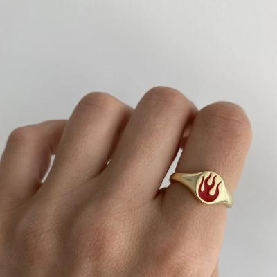 China FASHIONABLE Hot Sale 18K Gold Plated Brass Red Passion Small Torch Ring For Women Girls for sale