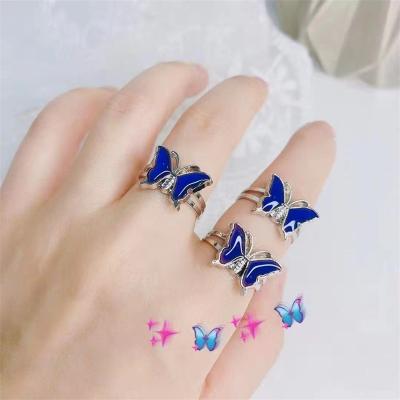 China Hot Sale Retro Perceive Cute Colorful Gradient Butterfly Color-Changing Alloy Butterfly Rings Women Open Rings Jewelry for sale