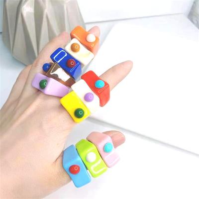 China New Trendy Korean Fashionable Acrylic Colorful Irregular Simple Adjustable Slitting Ring For Women Girls Jewelry for sale