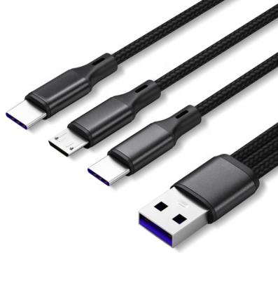 China Mobile Phone Factory Wholesale Nylon Braided Multi 3 in1 Super Fast Charging Wire USB Cable For Huawei Xiaomi for sale