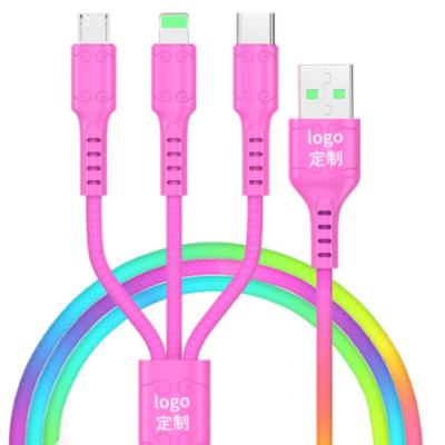 China Charging + Data Sending Factory Wholesale 5A Cloth Line One Three Data Cable Smart Phone Fast Charging Cable For iPhone Samsung for sale