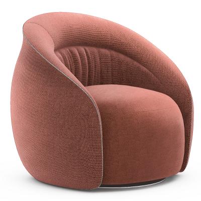 China Sleek Style Red Fabric Lounge Sling Armchair Round Swivel Auto-Return European Leisure Chair High Density Molding Foam for sale