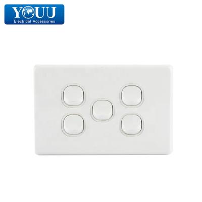 China Cool PC And You Copper Light Switch For Australia SAA Certification With Led Indicator 5 Strip Wall Switch for sale