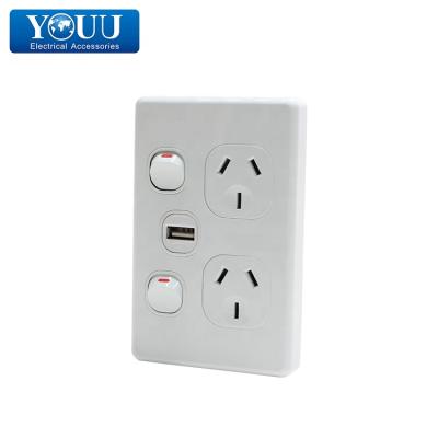 China Stylish Design Installation New SAA Safe Operation Home Easy Switches And Power Points Australian Single USB Charger Dual Power Point for sale