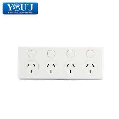 China Residential / General Purpose YOU Double Pole Wall Switch And Socket 4 Strip Power Point for sale