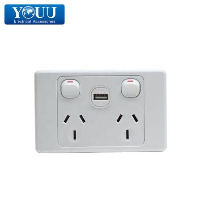 China Design Stylish Easy Installation Safe Operation YOU SAA Certification Security Trustworthy Board Dual Power Point Wall Switch Socket for sale