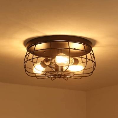 China Modern industrial simple semi embedded ceiling lamp, metal cage chandelier, suitable for kitchen, living room, bedroom, hallway for sale