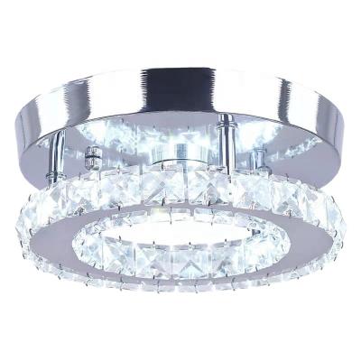 China Modern Single LED Round Stainless Steel Corridor Crystal Lamp Outdoor Mounted Hallway Lobby Lamp for sale