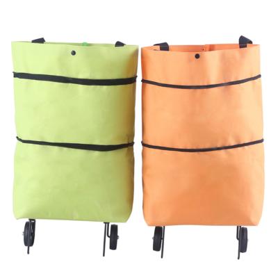 China Eco - Friendly Portable Folding Supermarket Tug Shopping Trolley Vegetable Bag With 2 Wheels for sale