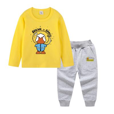 China Vintage spring and autumn girls clothing sets 2021 boys and girls long sleeve shirt cartoon basic two-piece set for sale