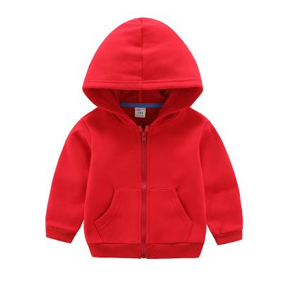 China Anti-wrinkle kids winter clothes new zipper hooded boys and girls plus velvet sweater solid color for sale