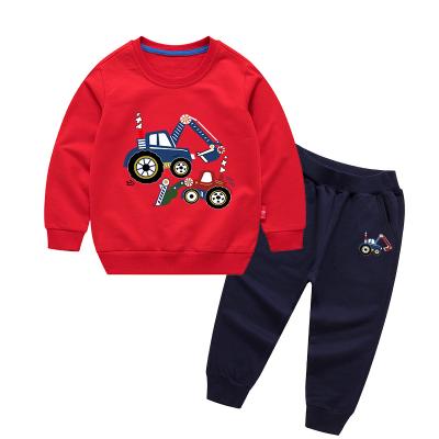 China Vintage Children's Clothing 2021 New Boys And Girls Cartoon Digging Machine Children's 100% Cotton Sweater Set for sale