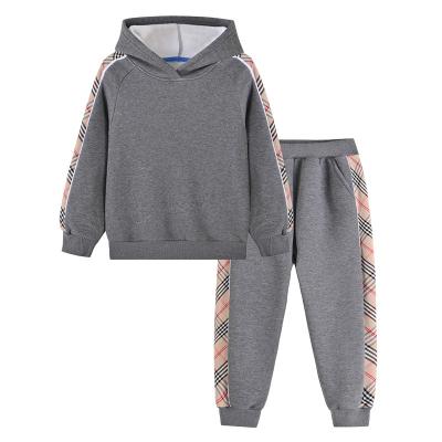 China Winter Kids Casual Boys Set Striped Boys And Girls Sports Suit Plus Velvet Warm Hoodie Set for sale