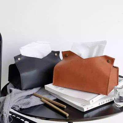 China Eco-friendly Collapsible Leather Box Foldable Leather Box Towel Rack OEM Kitchen Paper Container Home Storage Box for sale