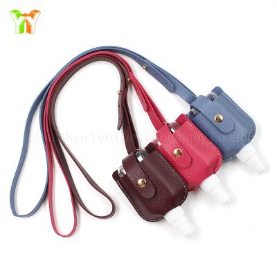 China New Kids Hand Sanitizer Bottle Holders Pocket PU Leather Lanyard Hand Sanitizer Holder with Plastic Bottle for sale