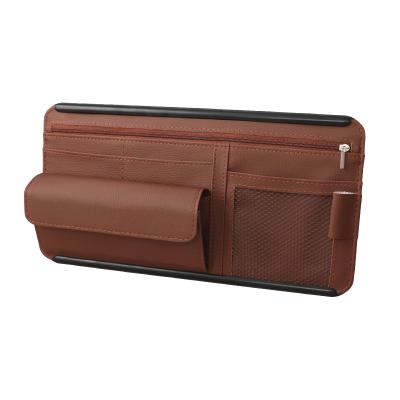 China Simple Color No Pattern Car Sunshade Pocket Leather Sunshade Organizer Clip Storage Bags Card Glassed Pen Clip Cash Holder Stowing Tidying Accessories for sale