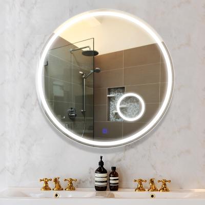 China Magnifying Modern Minimalist Style Round Bright Smart Lighted Bathroom Led Mirror With 3X Magnifying Mirror for sale