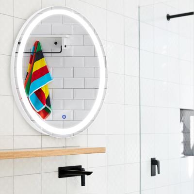 China Wall Hanging Smart Lighted Espejo Magnifying Oval Touch Screen Led Bathroom Mirror for sale